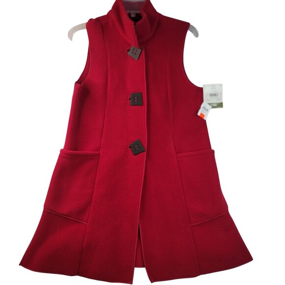 Janska Fleece Sleeveless Cloak Vest XS Oversized Red Casual Layering USA New - Picture 1 of 10